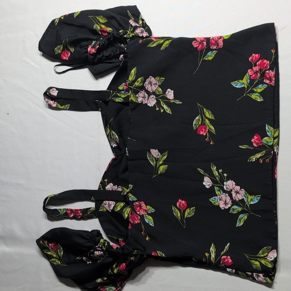 Floral Black Puff Sleeve Top Size Small - Picture 2 of 7